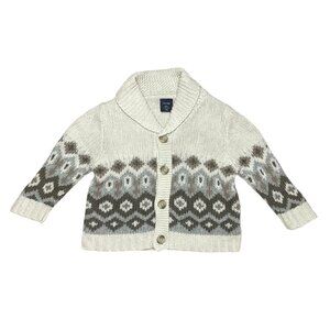 Gap Intarsia Fair Isle Cardigan Sweater Ivory 6-12 Mons